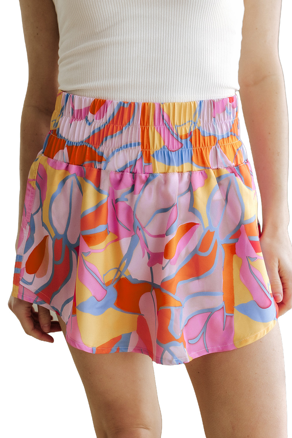 Abstract Print Smock Waist Casual Shorts