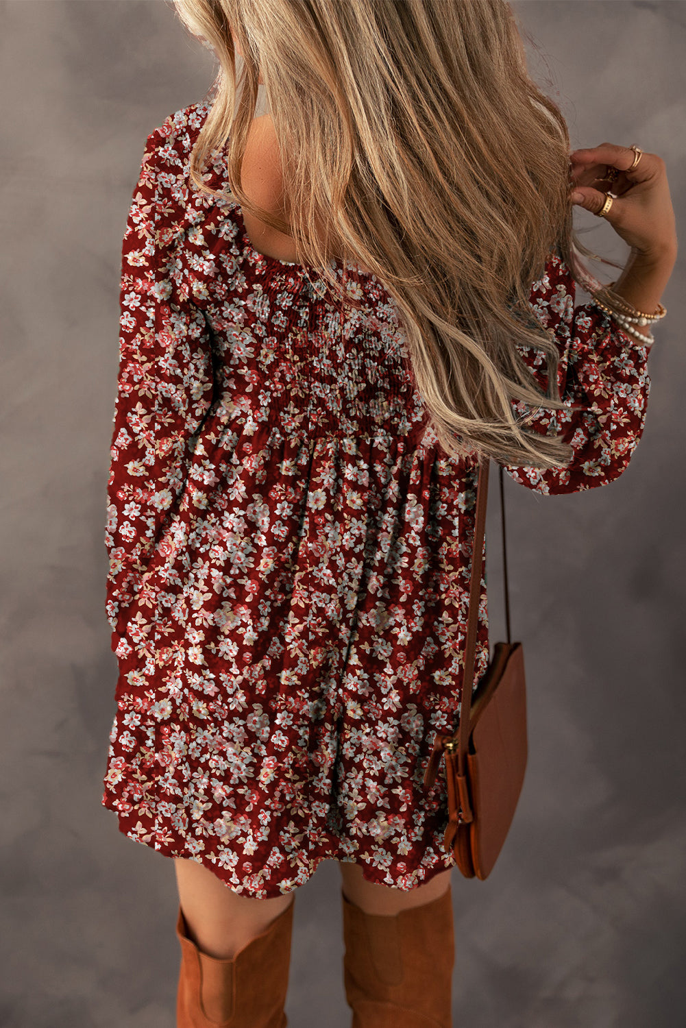 Floral Print Sweetheart Neck Shirred Mini Dress