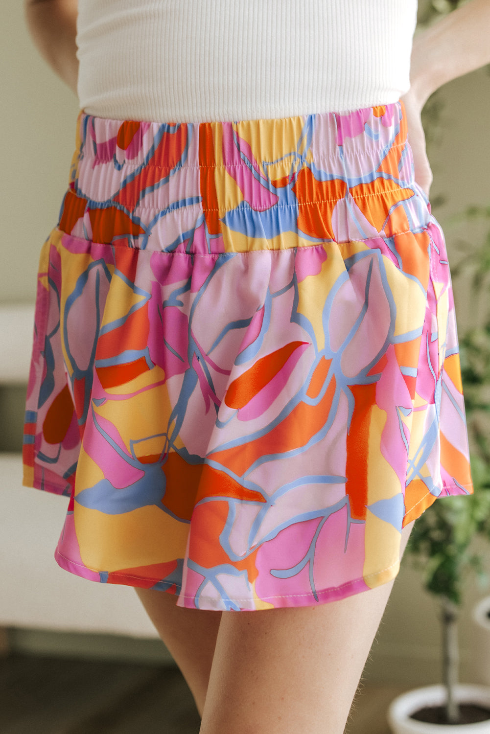 Abstract Print Smock Waist Casual Shorts