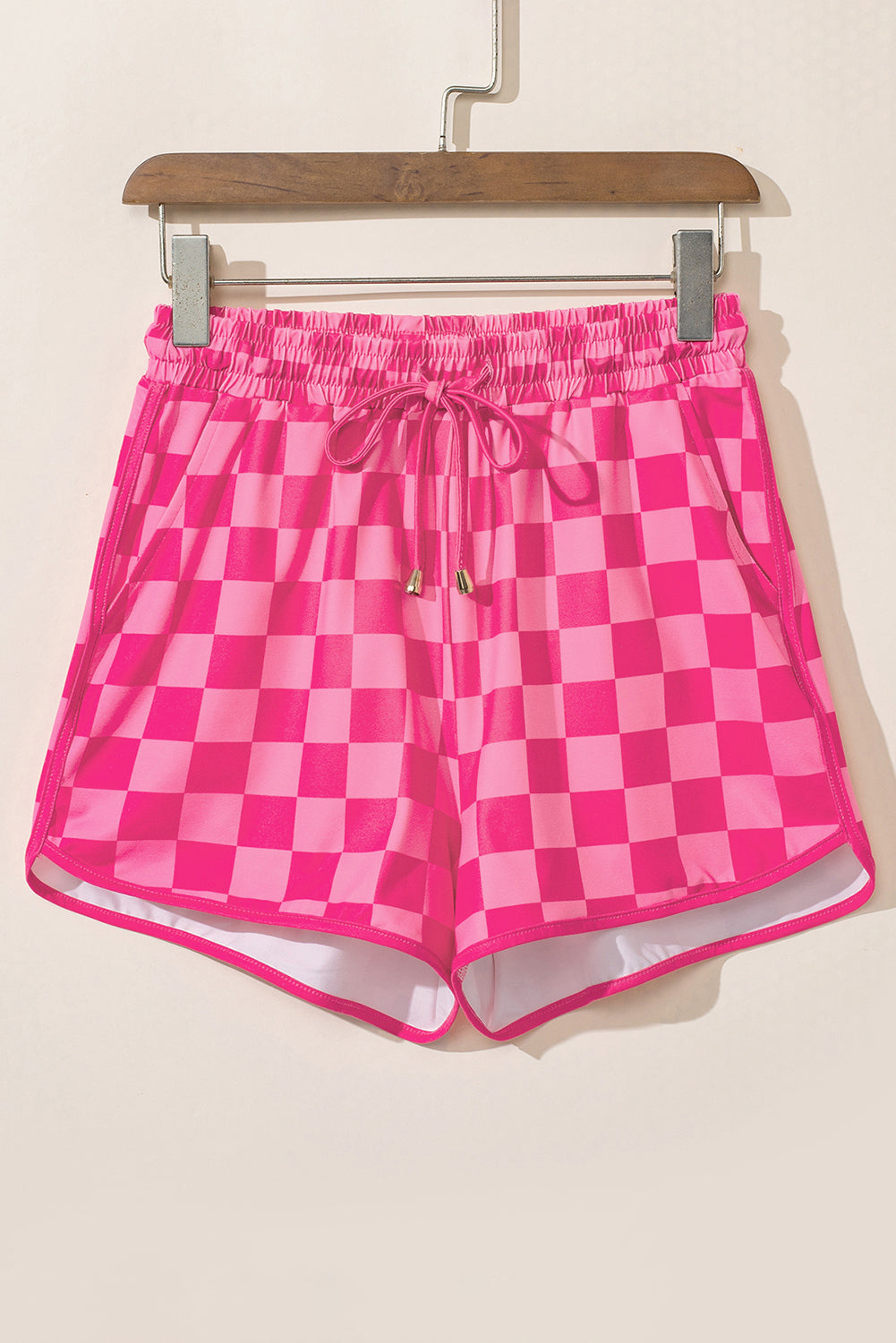 Checkered Elastic Waist Casual Shorts