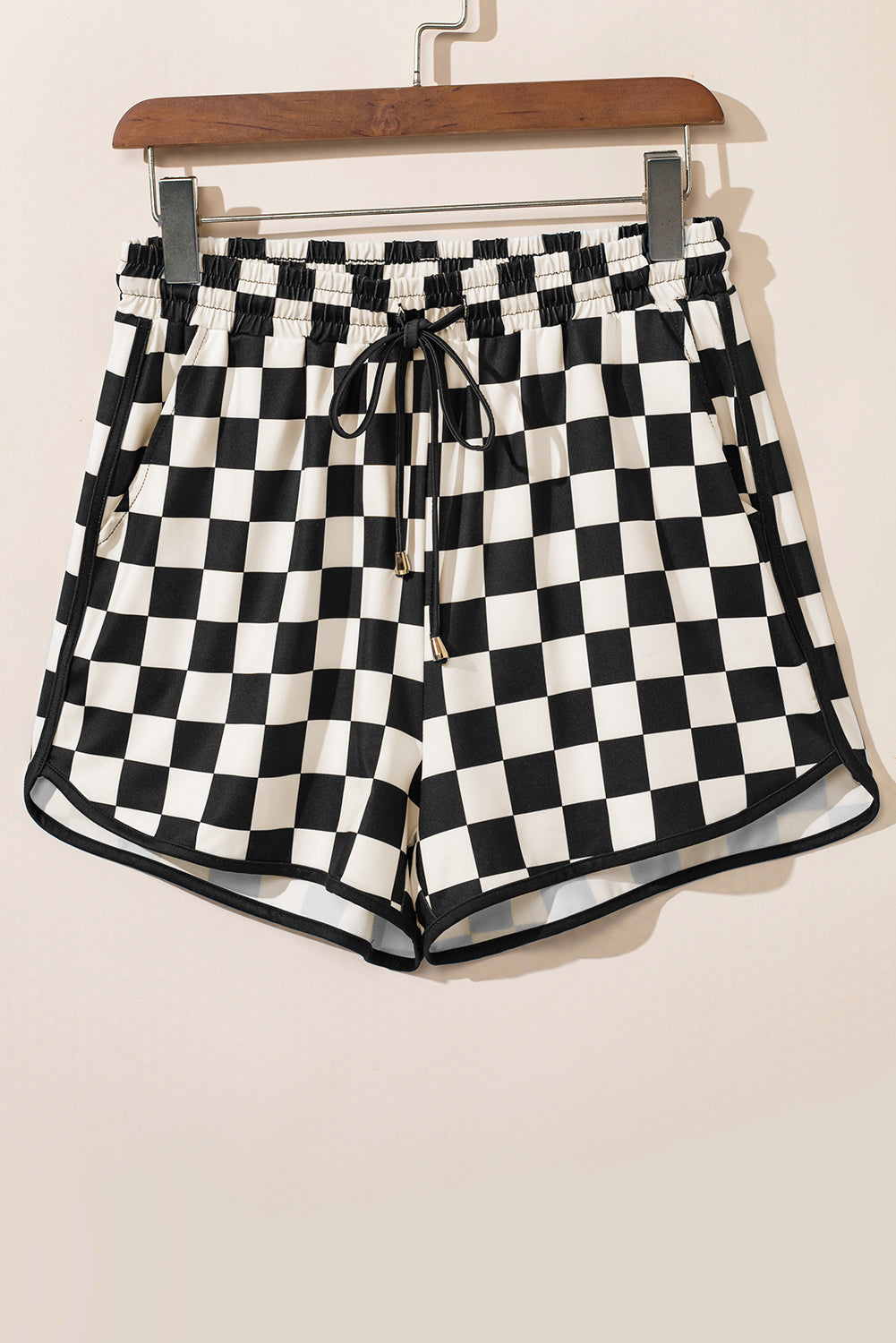 Checkered Elastic Waist Casual Shorts