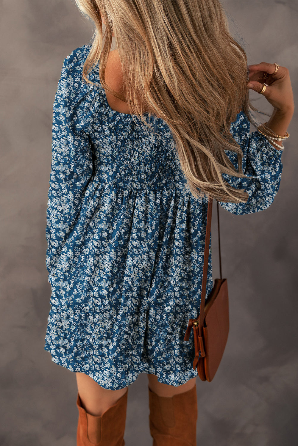 Floral Print Sweetheart Neck Shirred Mini Dress