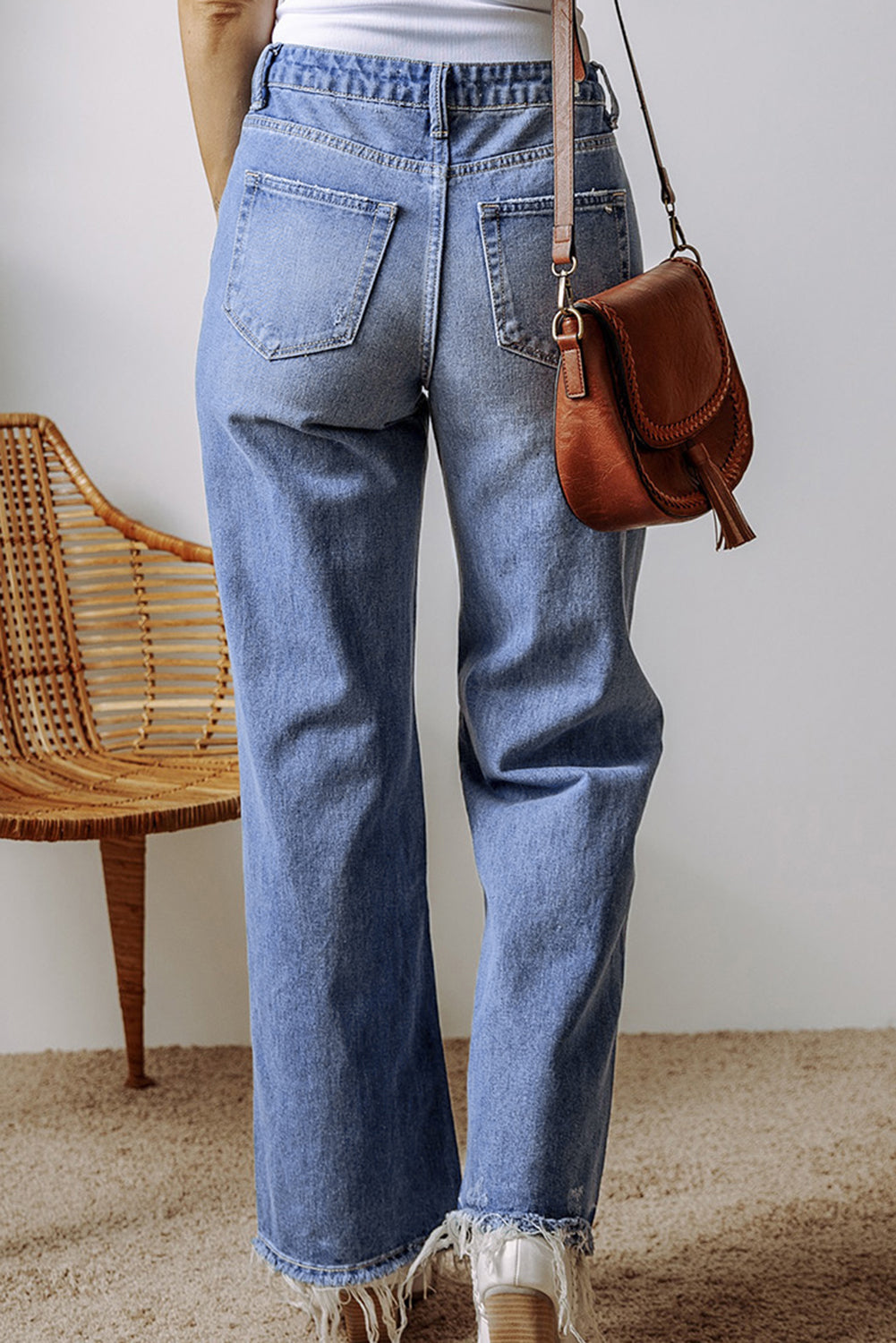 Raw Hem Straight Leg High Waist Jeans