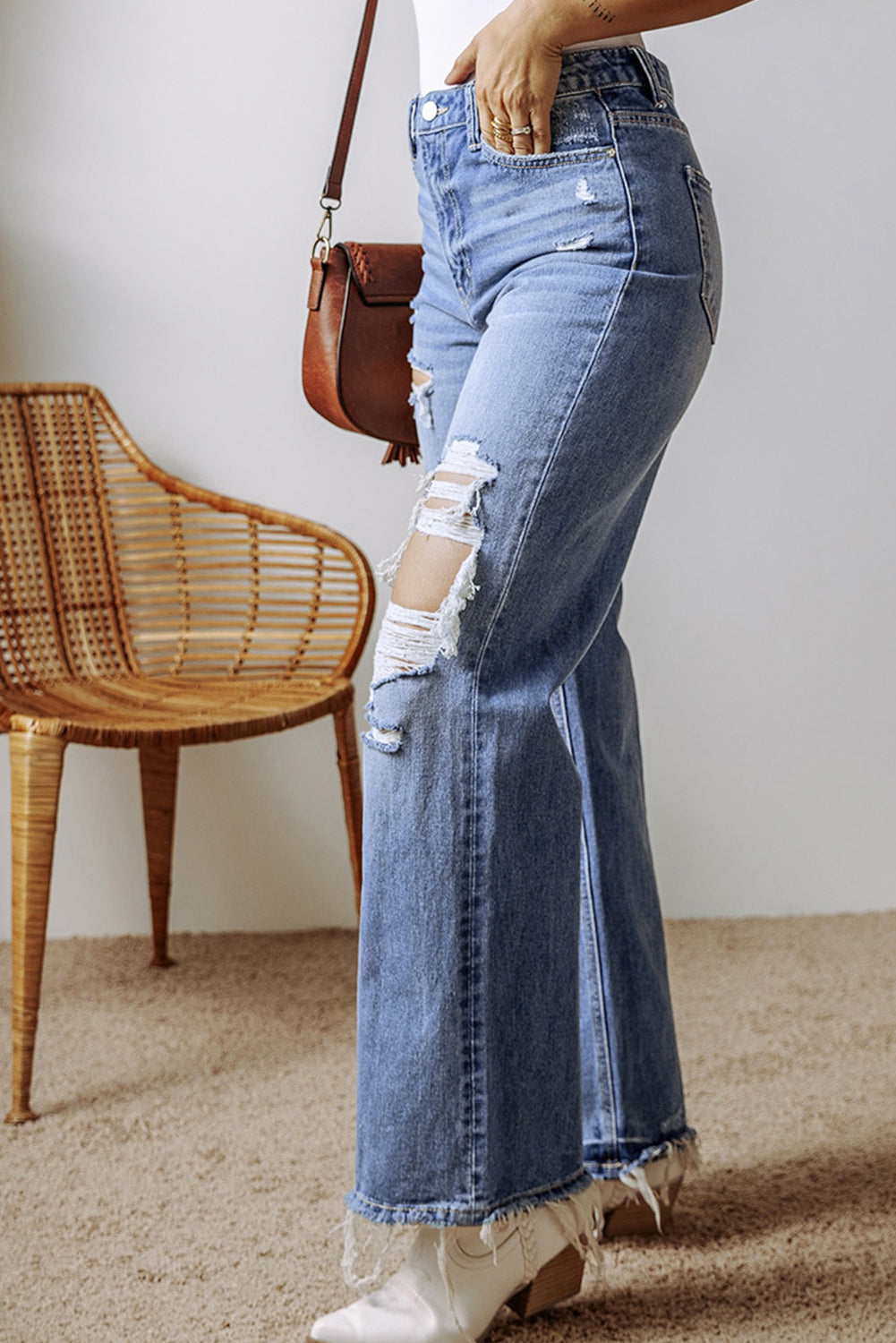 Raw Hem Straight Leg High Waist Jeans