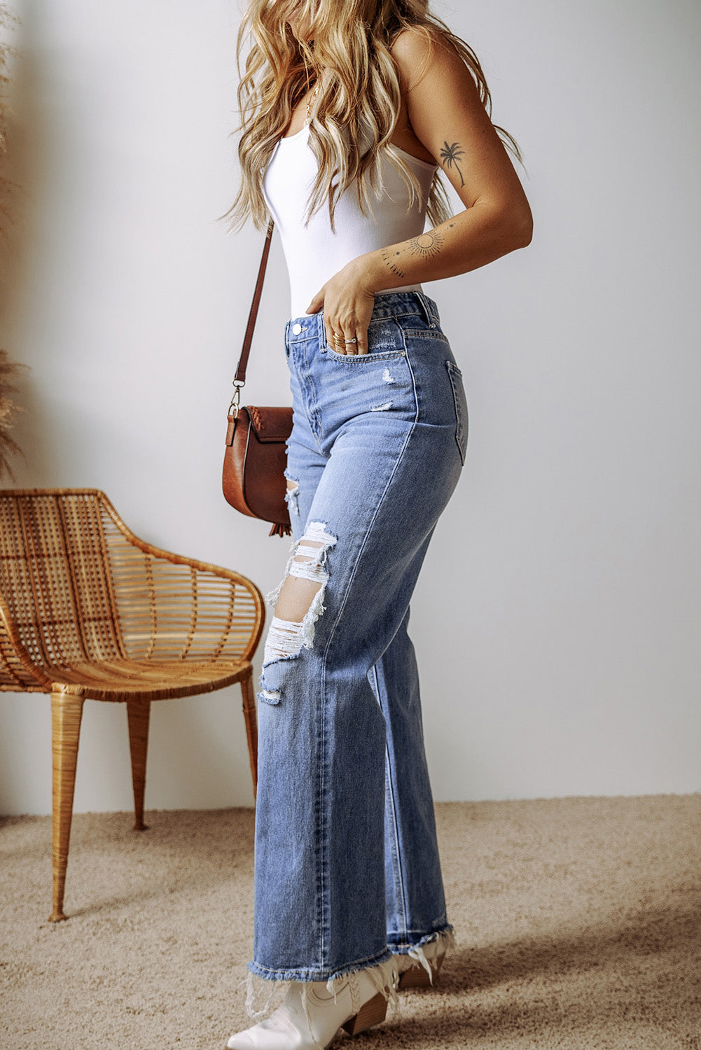 Raw Hem Straight Leg High Waist Jeans